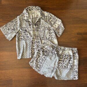 Como Sleep Pajama Set Women’s Medium Gray Patchwork Print Short Sleeve Shorts